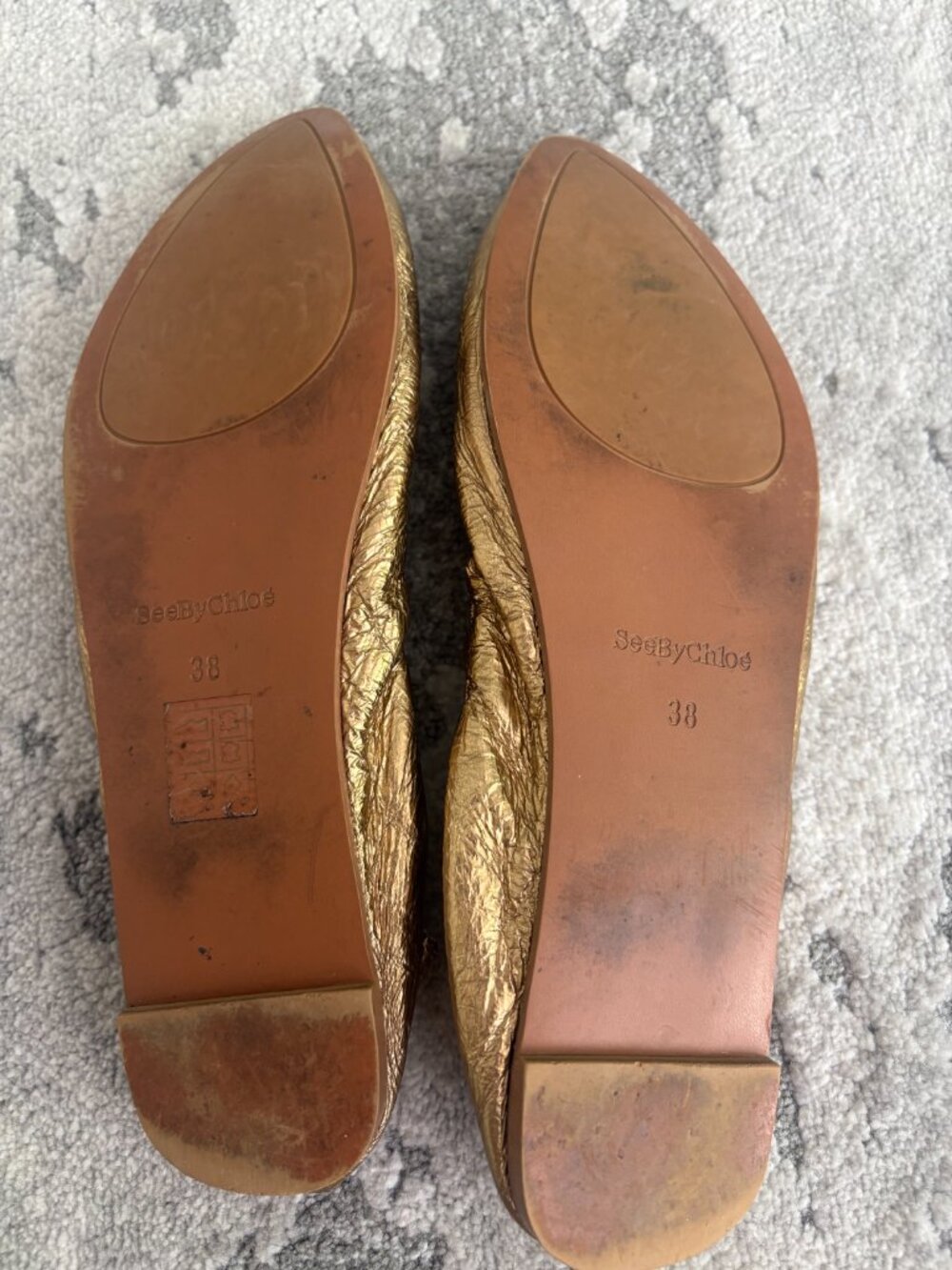 See By Chloe Metallic Gold Ruched Leather Flats - Picture 7 of 7